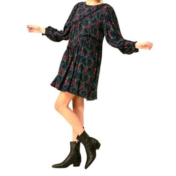 Hale Bob Zoe Dress Floral Size Small Long Sleeves Swing Style - Picture 2 of 11